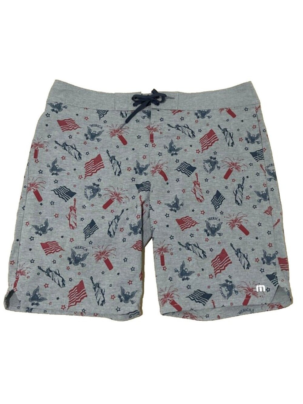 Travis Mathew Board Shorts Gray American Flag Statue Of Liberty Print Mens 38
